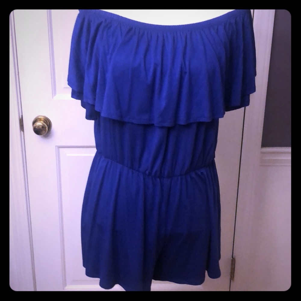 NWT Bellamie Royal Blue off the Shoulder Romper M